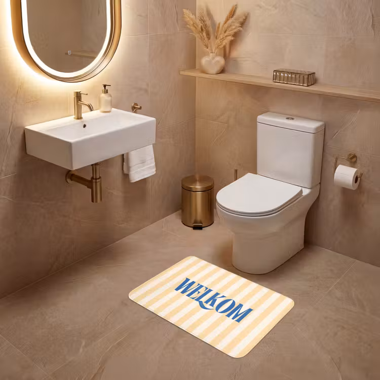 WC Mat - Blauw - Geel - Strepen - Welkom — 4