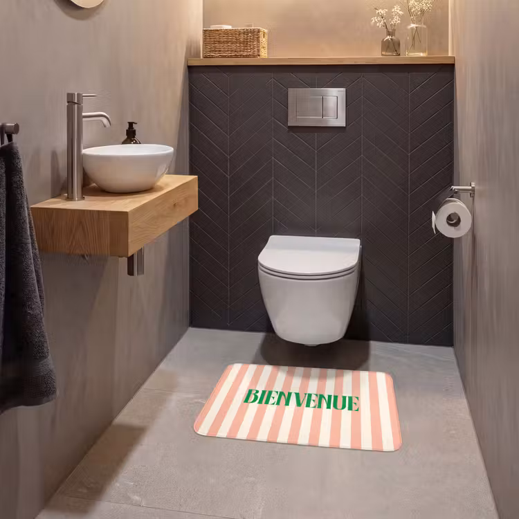 WC Mat - Zachtroze - Groen- Strepen - Bienvenue — 2