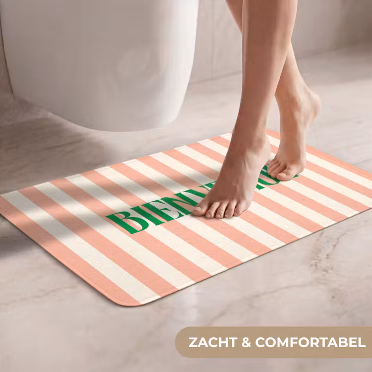 WC Mat - Zachtroze - Groen- Strepen - Bienvenue — 7