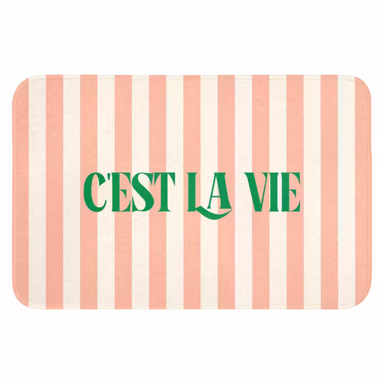 WC Mat - Zachtroze - Groen - Strepen - C'est La Vie — 1