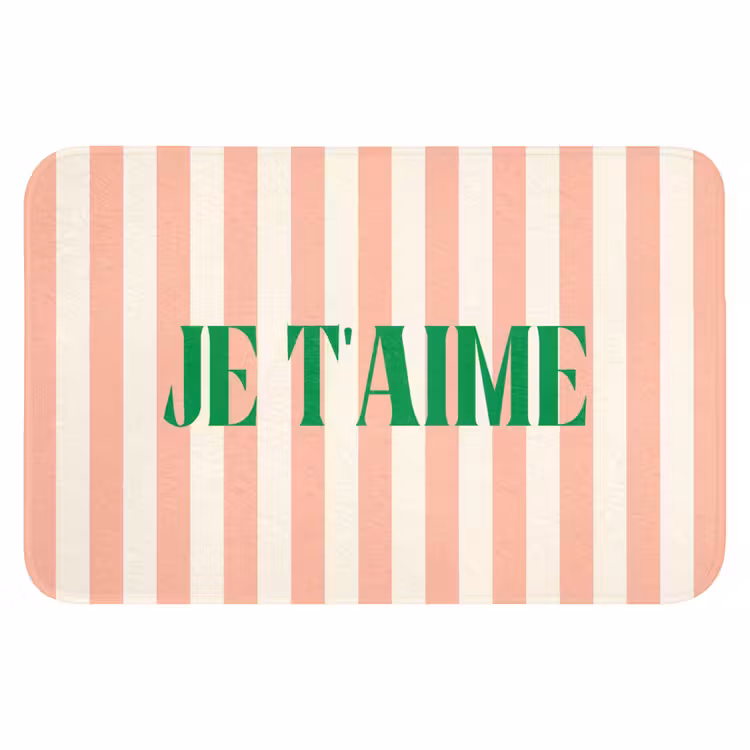 WC Mat - Zachtroze - Groen - Strepen - Je t'aime — 1
