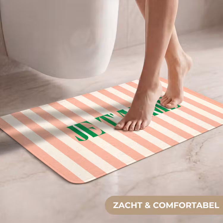 WC Mat - Zachtroze - Groen - Strepen - Je t'aime — 7