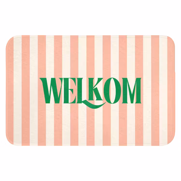 WC Mat - Zachtroze - Groen - Strepen - Welkom — 1