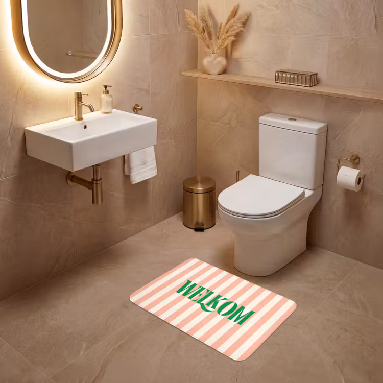 WC Mat - Zachtroze - Groen - Strepen - Welkom — 4