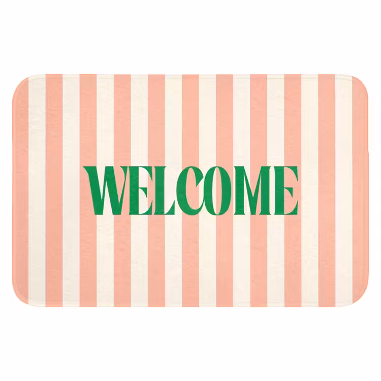 WC Mat - Zachtroze - Groen - Strepen - Welcome — 1