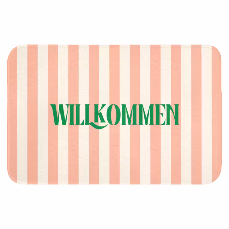 WC Mat - Zachtroze - Groen - Strepen - Wilkommen — 1