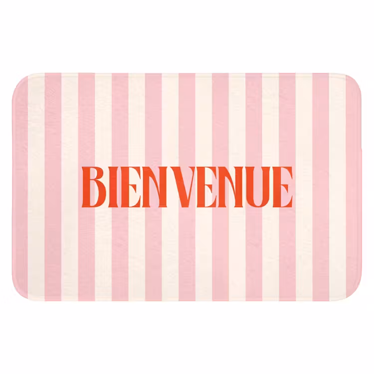 WC Mat - Zachtroze - Rood - Strepen - Bienvenue — 1