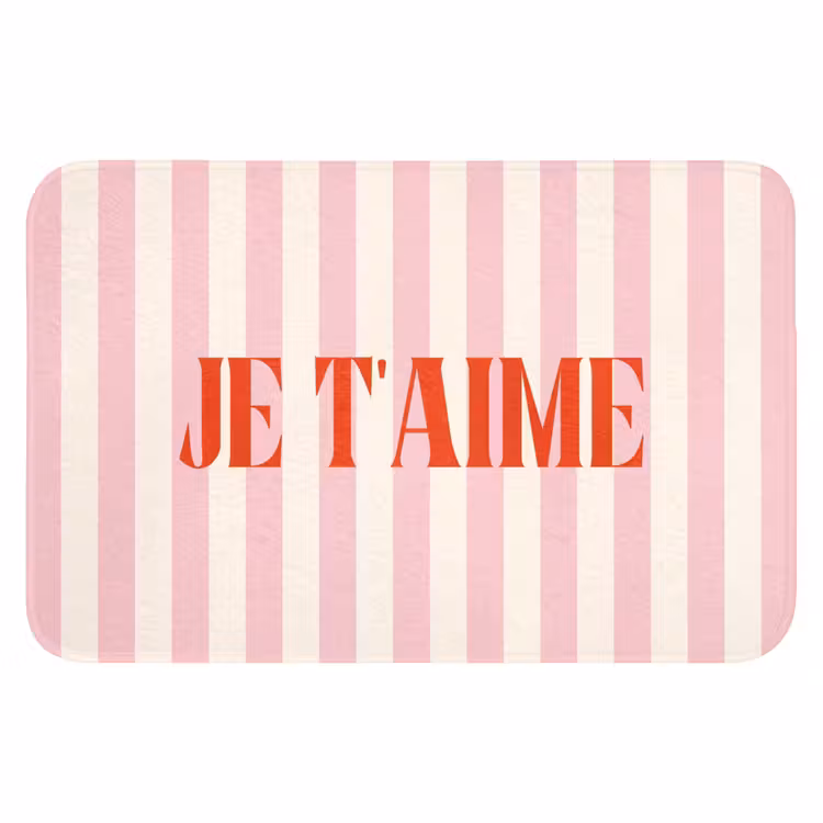 WC Mat - Zachtroze - Rood - Strepen - Je t'aime — 1