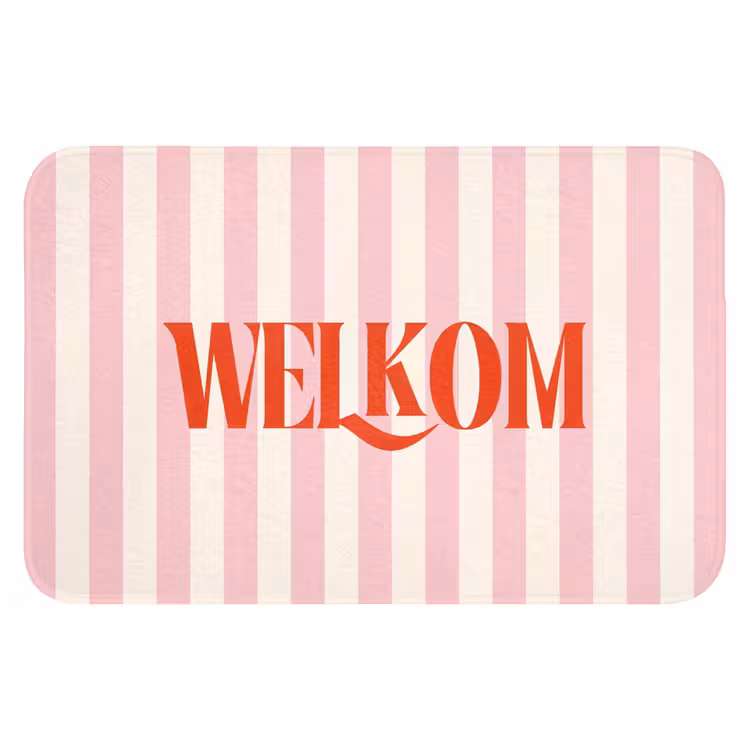 WC Mat - Zachtroze - Rood - Strepen - Welkom — 1