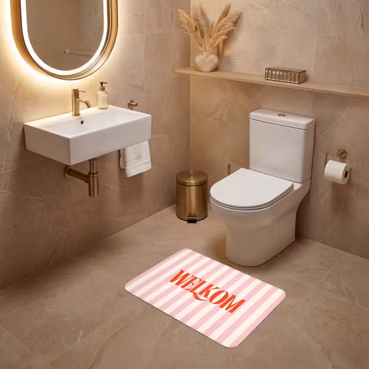 WC Mat - Zachtroze - Rood - Strepen - Welkom — 4