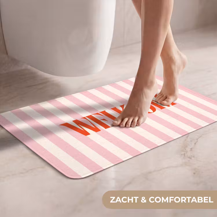 WC Mat - Zachtroze - Rood - Strepen - Welkom — 7