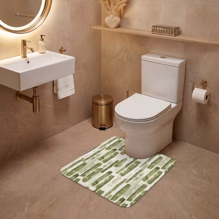WC Mat - Groen - Abstract - Penseelstreken - Linnen - Patroon — 3