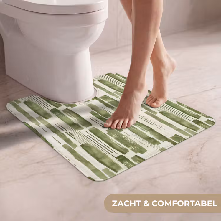 WC Mat - Groen - Abstract - Penseelstreken - Linnen - Patroon — 5