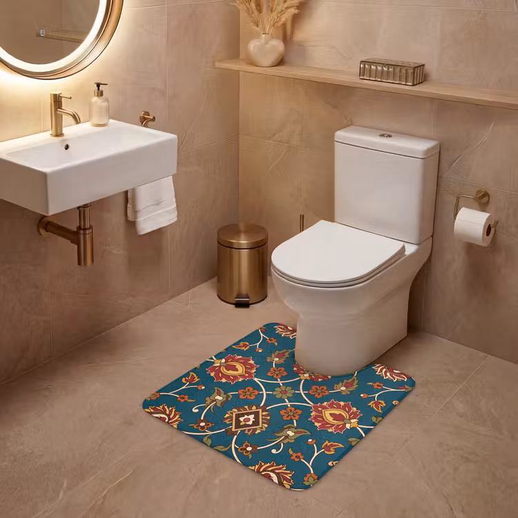 WC Mat - Ornament - Flora - Traditioneel - Klassiek - Blauwgroen — 3
