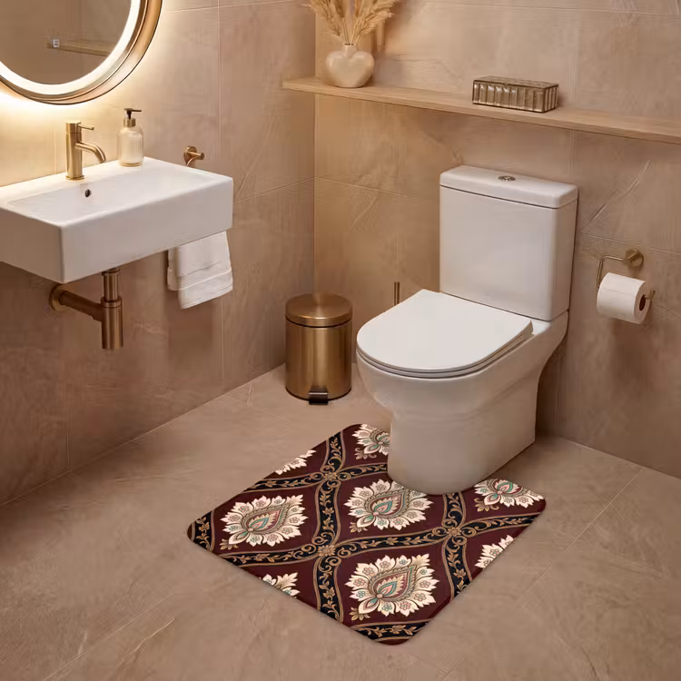 WC Mat - Patroon - Bloemmotief - Decoratie - Klassiek - Rood — 3