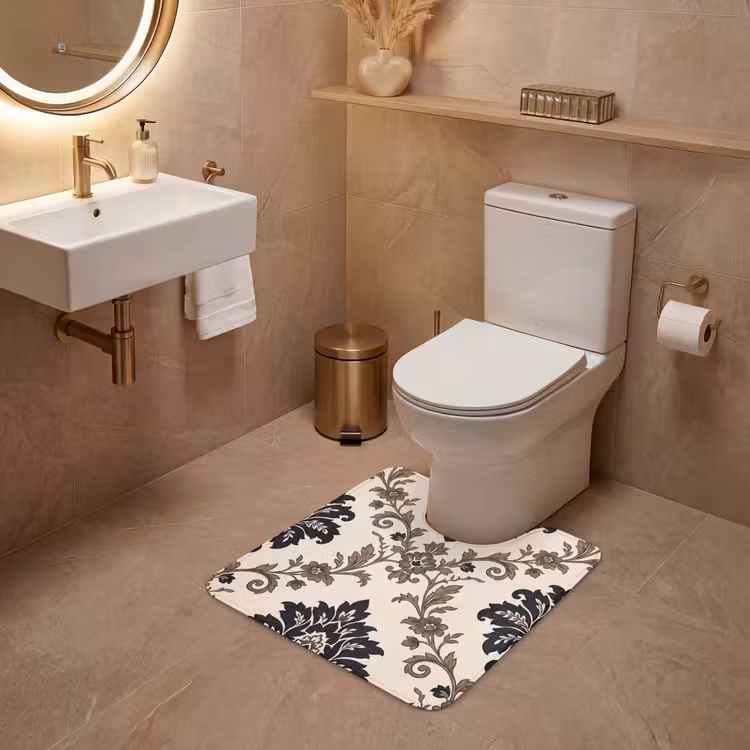 WC Mat - Patroon - Floraal - Klassiek - Beige-blauw — 3
