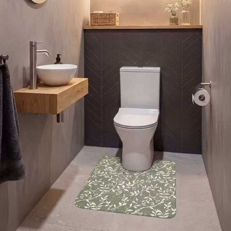 WC Mat - Saliegroen - Botanisch - Takken - Besjes - Linnen - Patroon — 2
