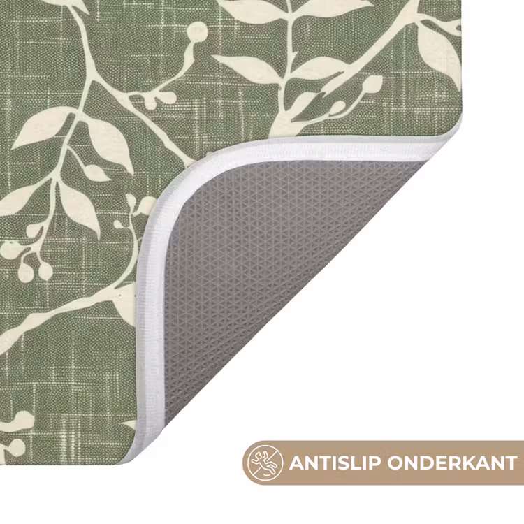 WC Mat - Saliegroen - Botanisch - Takken - Besjes - Linnen - Patroon — 4