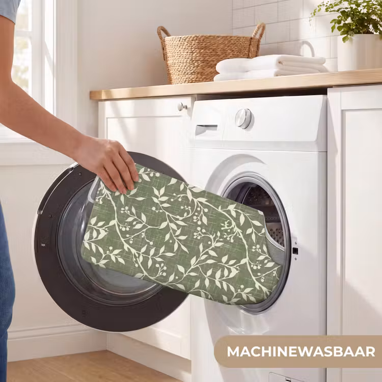 WC Mat - Saliegroen - Botanisch - Takken - Besjes - Linnen - Patroon — 6