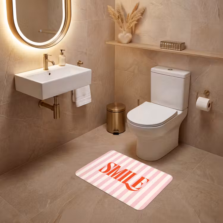 WC Mat - Zachtroze - Rood - Strepen - Smile — 4