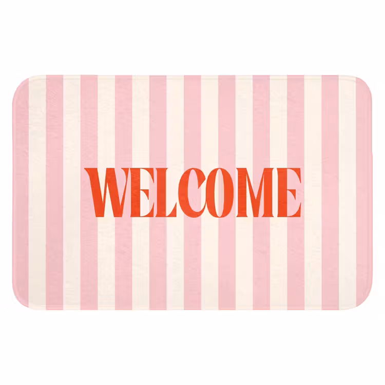WC Mat - Zachtroze - Rood - Strepen - Welcome — 1