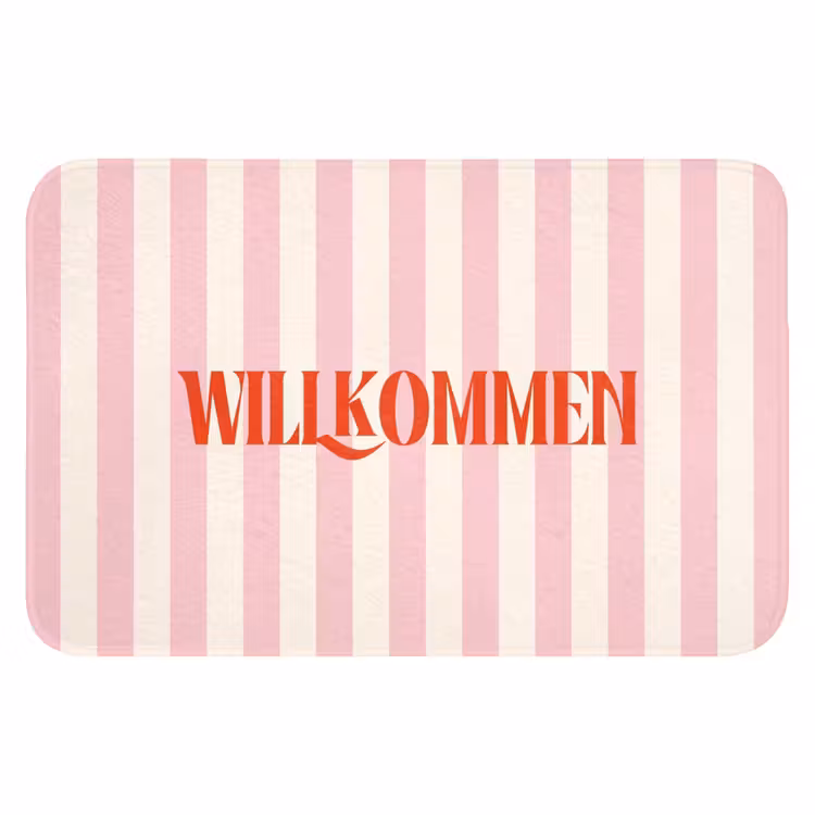 WC Mat - Zachtroze - Rood - Strepen - Wilkommen — 1