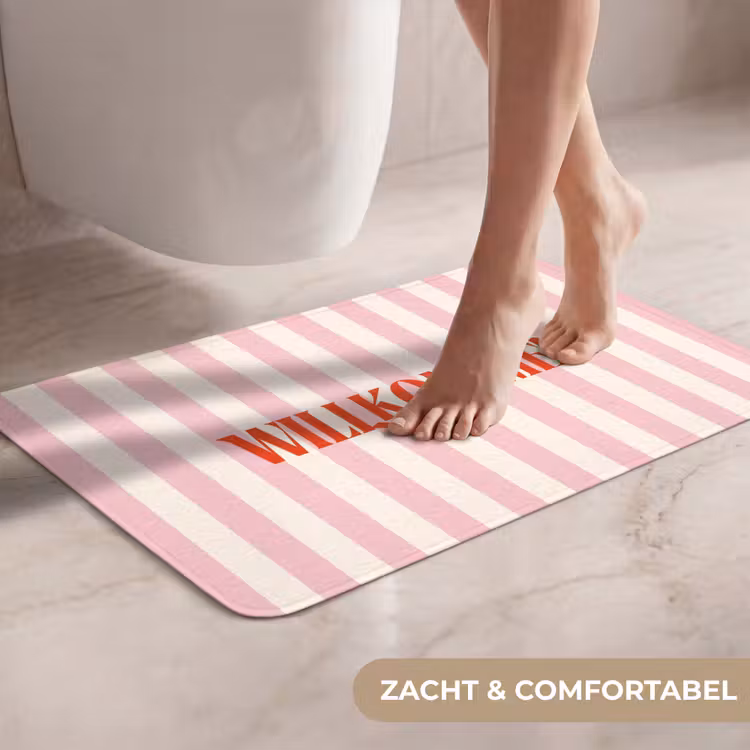 WC Mat - Zachtroze - Rood - Strepen - Wilkommen — 7