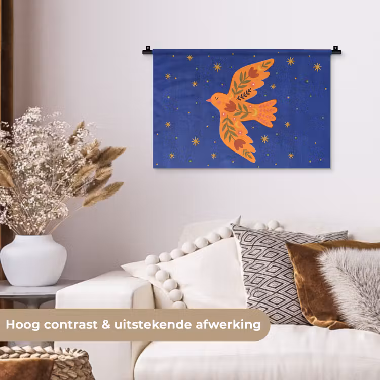 Wandkleed - Vogel - Bloemen - Decoratief - Oranje - Blauw — 4
