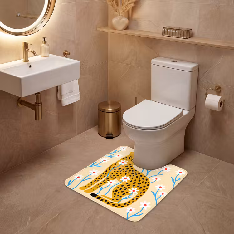 WC Mat - Dieren - Jachtluipaard - Bloemen - Modern - Geel — 3