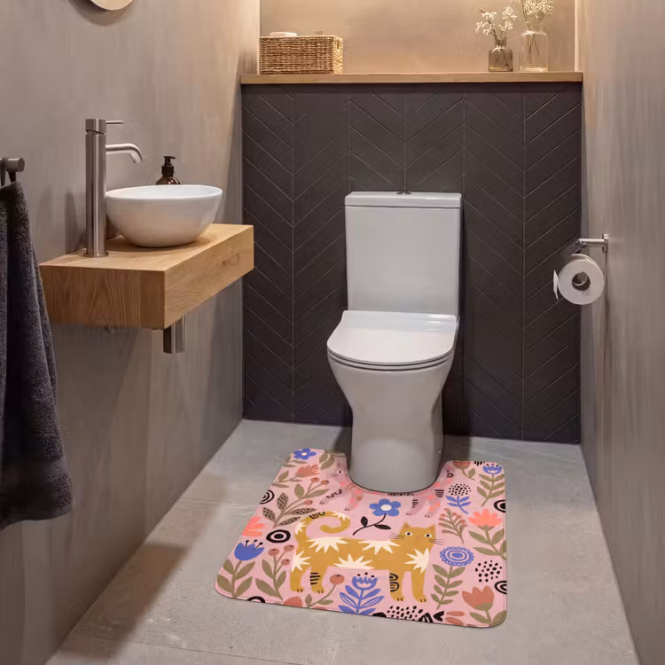 WC Mat - Kat - Bloemen - Dieren - Modern - Roze — 2