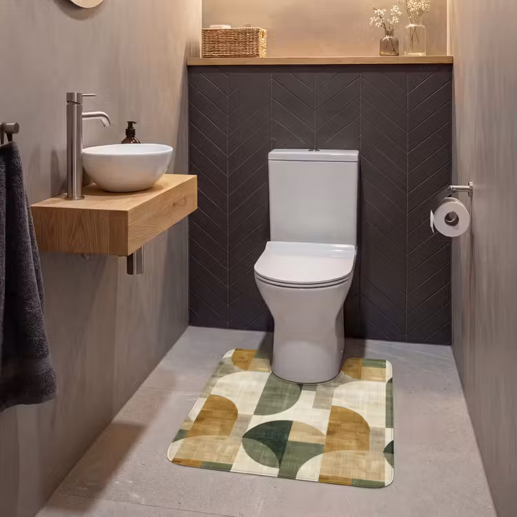 WC Mat - Olijfgroen - Geometrisch - Abstract - Mid-Century - Linnen - Patroon — 2