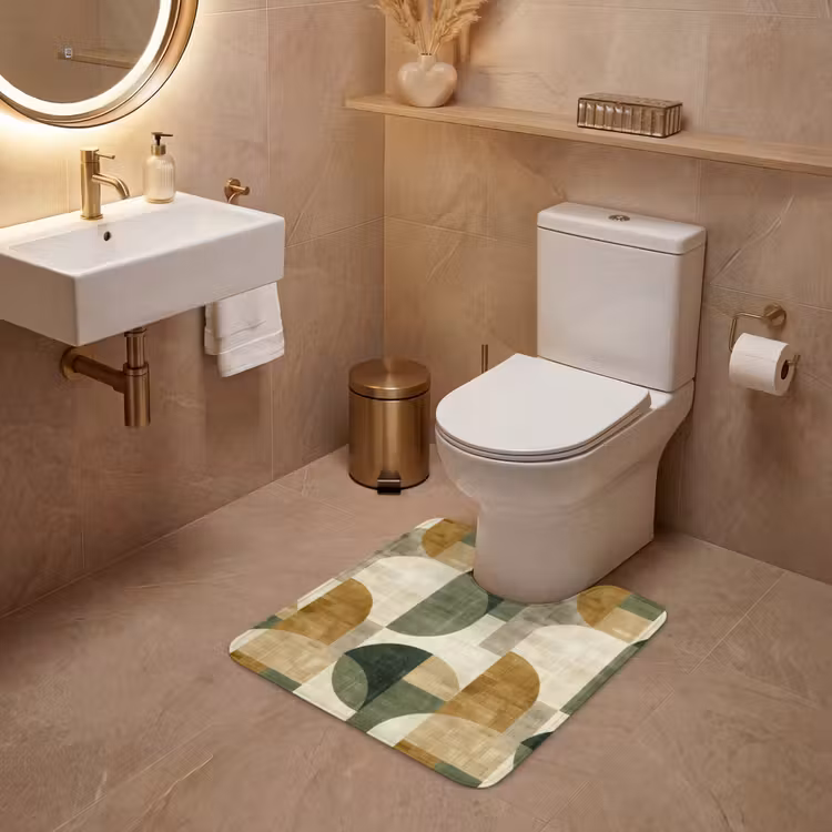 WC Mat - Olijfgroen - Geometrisch - Abstract - Mid-Century - Linnen - Patroon — 3