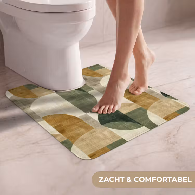 WC Mat - Olijfgroen - Geometrisch - Abstract - Mid-Century - Linnen - Patroon — 5