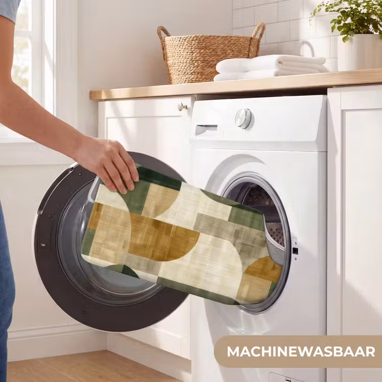 WC Mat - Olijfgroen - Geometrisch - Abstract - Mid-Century - Linnen - Patroon — 6