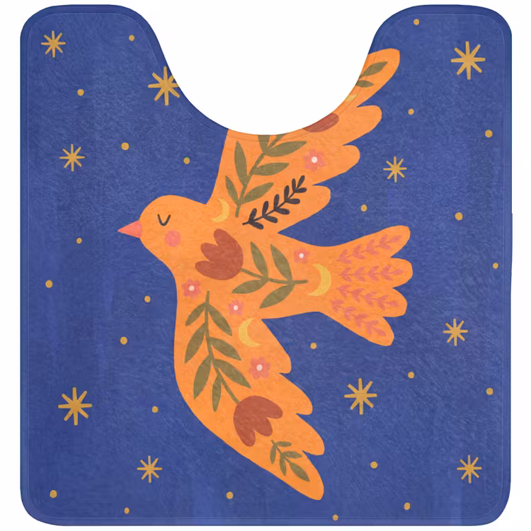 WC Mat - Vogel - Bloemen - Decoratief - Oranje - Blauw — 1