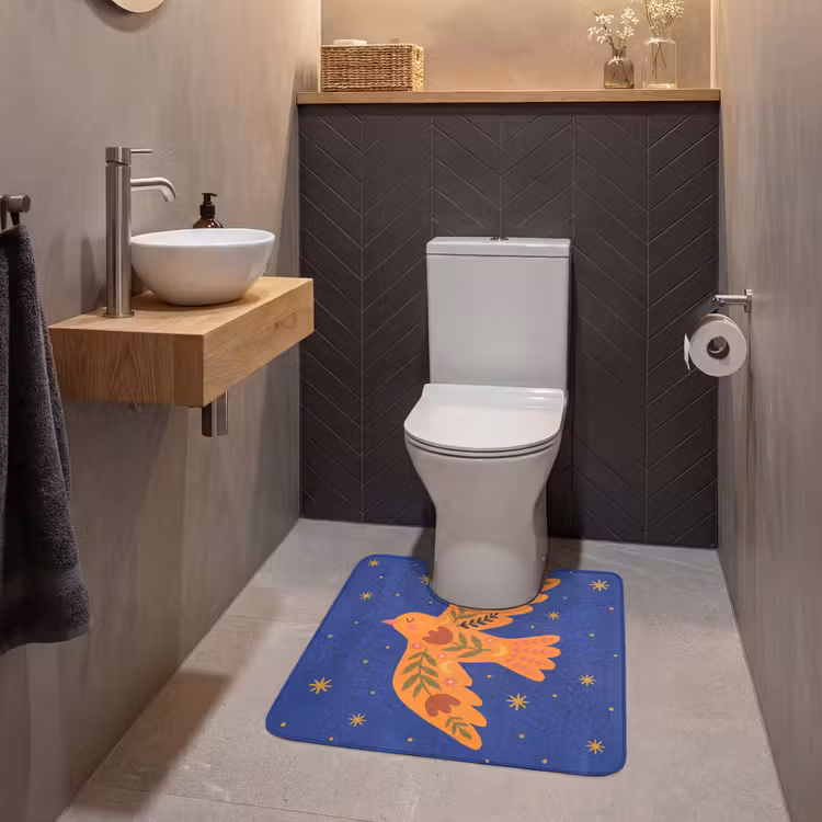WC Mat - Vogel - Bloemen - Decoratief - Oranje - Blauw — 2