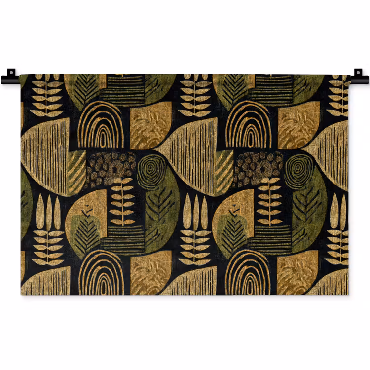 Wandkleed - Zwart - Okergeel - Botanisch - Textuur — 1