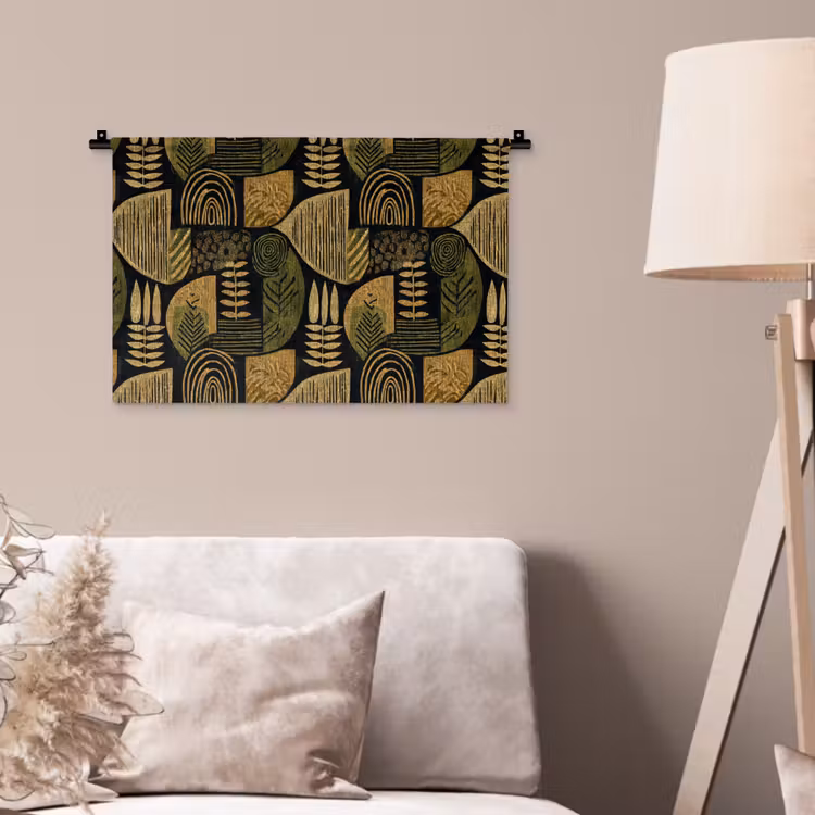 Wandkleed - Zwart - Okergeel - Botanisch - Textuur — 2