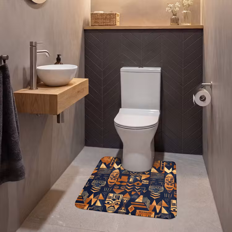WC Mat - Nachtblauw - Koper - Tribaal - Maskers — 2