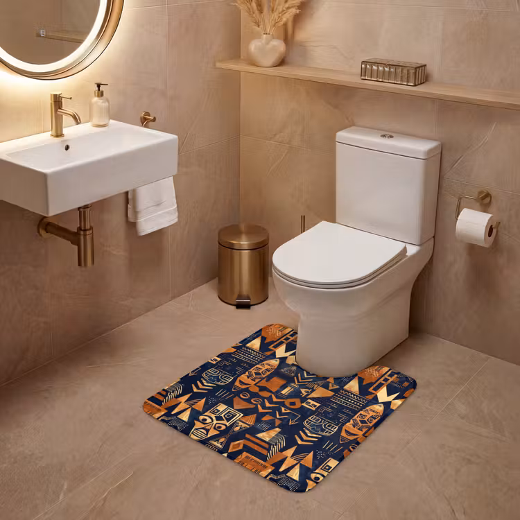 WC Mat - Nachtblauw - Koper - Tribaal - Maskers — 3