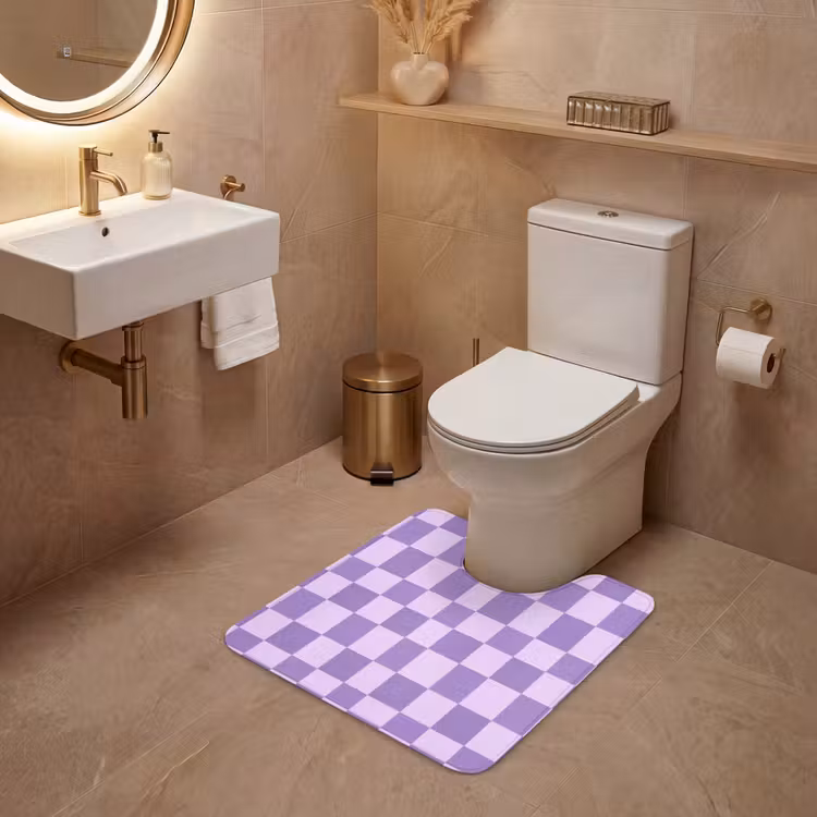 WC Mat - Paars - Geometrisch - Dambord - Blokken - Patroon — 3