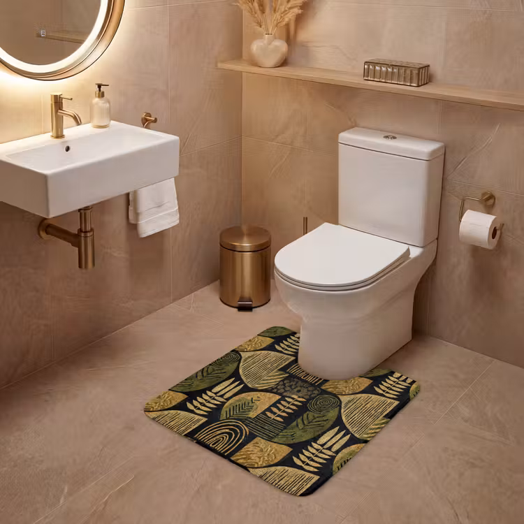 WC Mat - Zwart - Okergeel - Botanisch - Textuur — 3