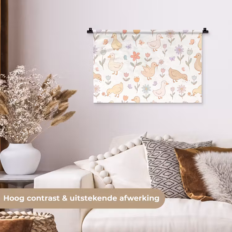 Wandkleed - Vogel - Bloemen - Patroon - Pastel - Dieren — 4