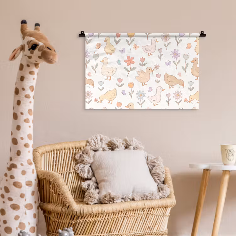 Wandkleed - Vogel - Bloemen - Patroon - Pastel - Dieren — 5