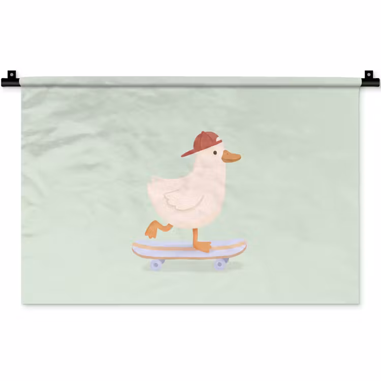 Wandkleed - Vogel - Skateboard - Dieren - Cartoon - Speels — 1