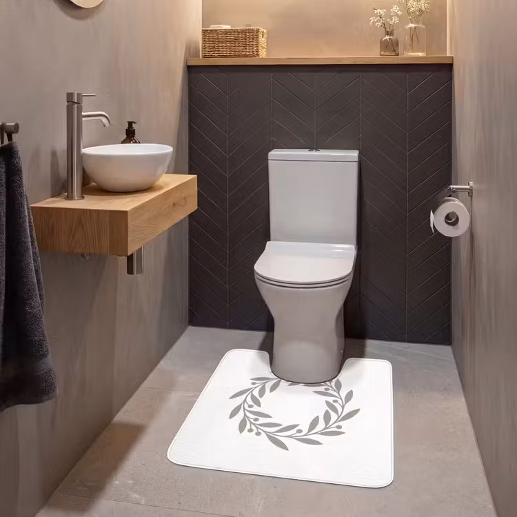 WC Mat - Krans - Bladeren - Natuur - Minimalistisch - Grijs — 2