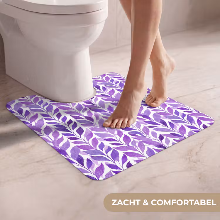 WC Mat - Paars - Botanisch - Bladeren - Aquarel - Takken - Patroon — 5