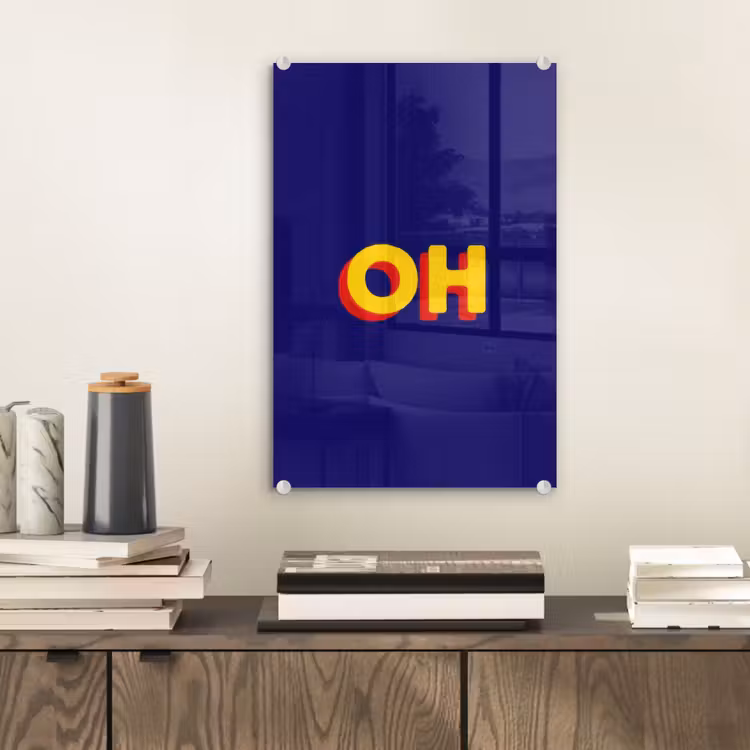 Glas schilderij - Blauw - Geel - OH - Schaduw — 2