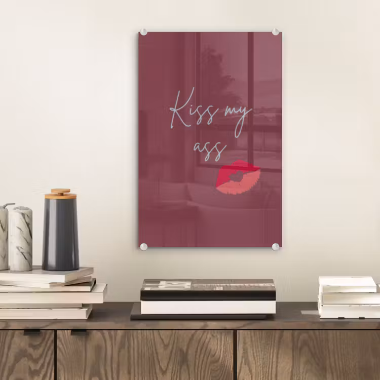 Glas schilderij - Kiss my ass - Lip - Bordeaux — 2