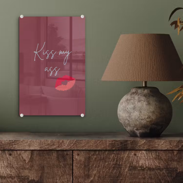 Glas schilderij - Kiss my ass - Lip - Bordeaux — 4